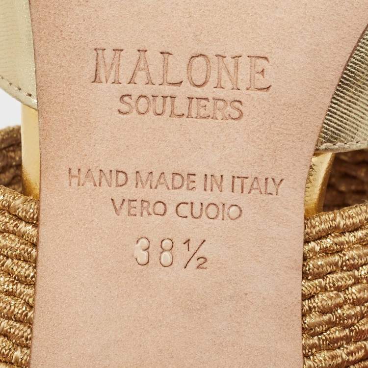 Pre Owned Malone Souliers Gold Leather Maisie Mules Size 38.5