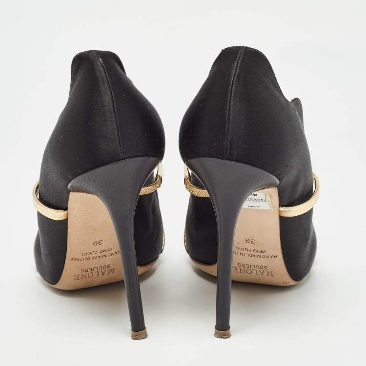 Pre Owned Malone Souliers Black Satin Maureen Pumps Size 39