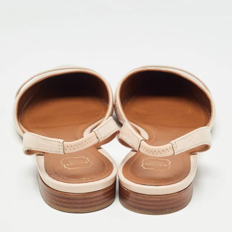 Pre Owned Malone Souliers Slight Pink Croc Embossed Leather Elsie Ballerina Flats Size 39.5