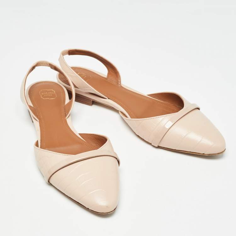 Pre Owned Malone Souliers Slight Pink Croc Embossed Leather Elsie Ballerina Flats Size 39.5