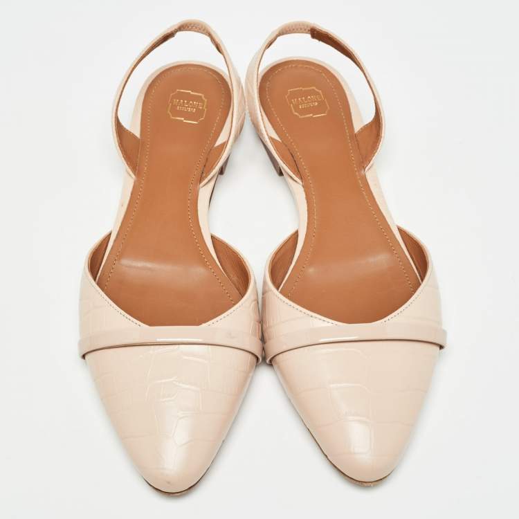 Pre Owned Malone Souliers Slight Pink Croc Embossed Leather Elsie Ballerina Flats Size 39.5