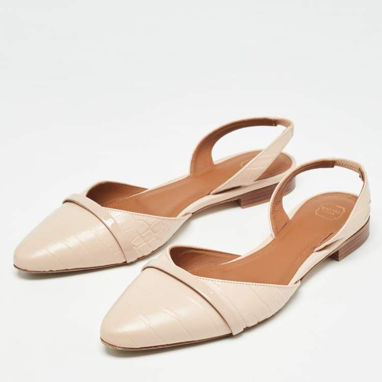 Pre Owned Malone Souliers Slight Pink Croc Embossed Leather Elsie Ballerina Flats Size 39.5