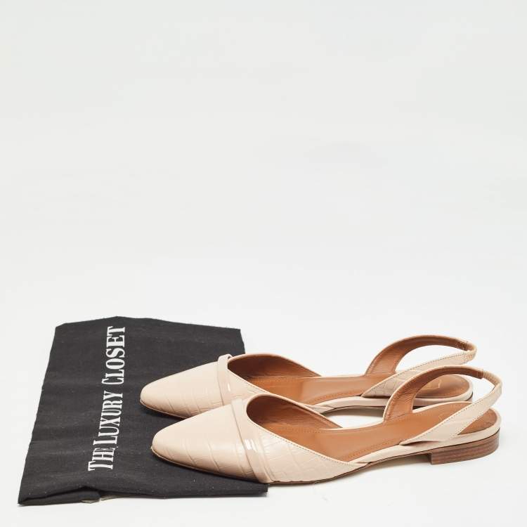 Pre Owned Malone Souliers Slight Pink Croc Embossed Leather Elsie Ballerina Flats Size 39.5