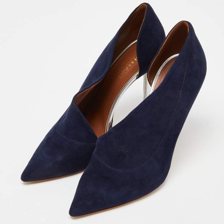 Pre Owned Malone Souliers Blue Suede D'orsay Pointed Toe Pumps Size 39