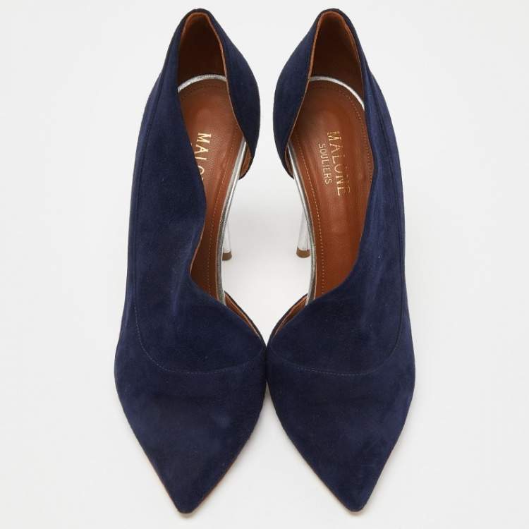 Pre Owned Malone Souliers Blue Suede D'orsay Pointed Toe Pumps Size 39