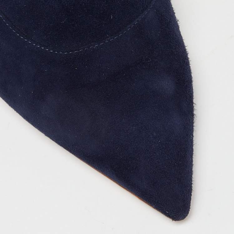 Pre Owned Malone Souliers Blue Suede D'orsay Pointed Toe Pumps Size 39