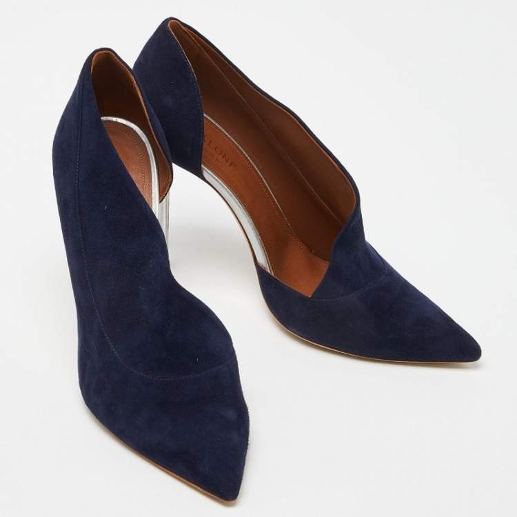 Pre Owned Malone Souliers Blue Suede D'orsay Pointed Toe Pumps Size 39