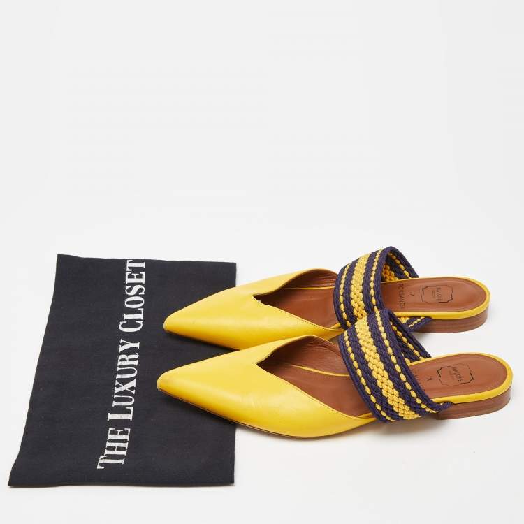 Pre Owned Malone Souliers Yellow Leather and Fabric Maisie Flat Mules Size 37