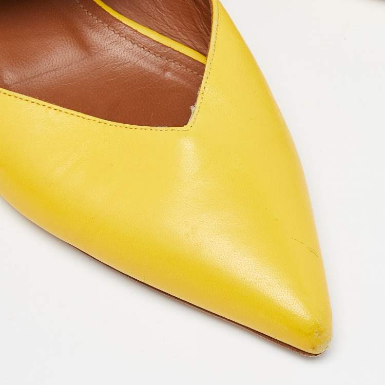 Pre Owned Malone Souliers Yellow Leather and Fabric Maisie Flat Mules Size 37