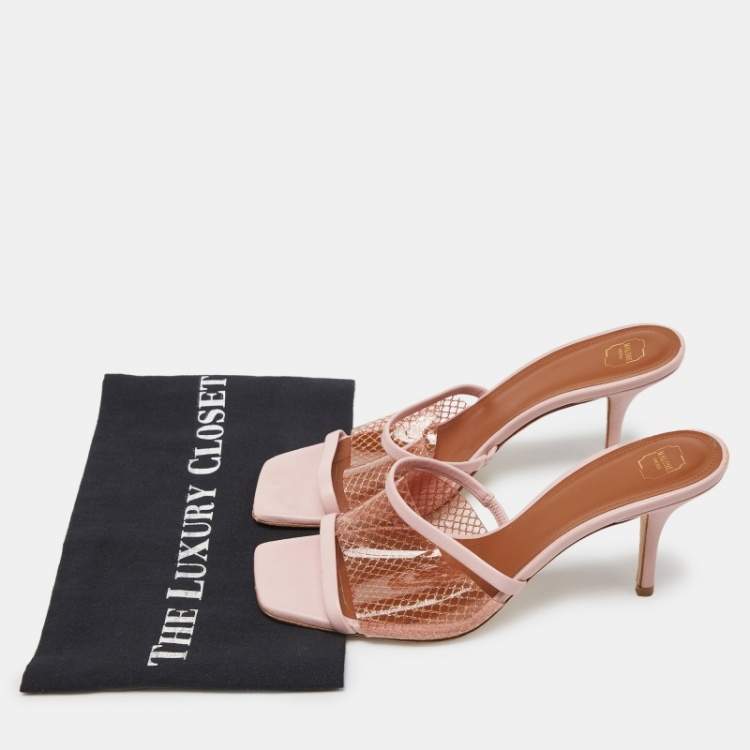 Pre Owned Malone Souliers Light Pink Leather and PVC Laney Slide Sandals Size 39.5 