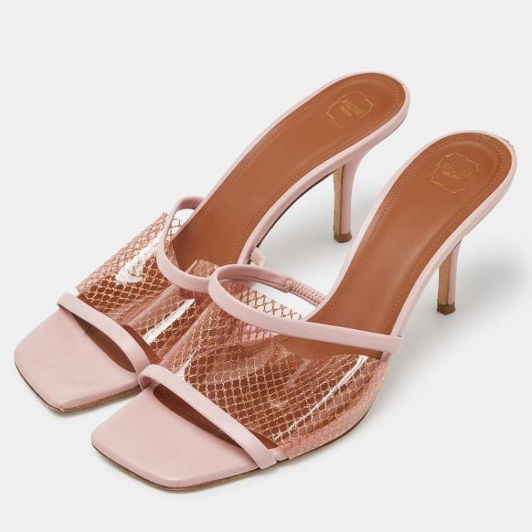 Pre Owned Malone Souliers Light Pink Leather and PVC Laney Slide Sandals Size 39.5 