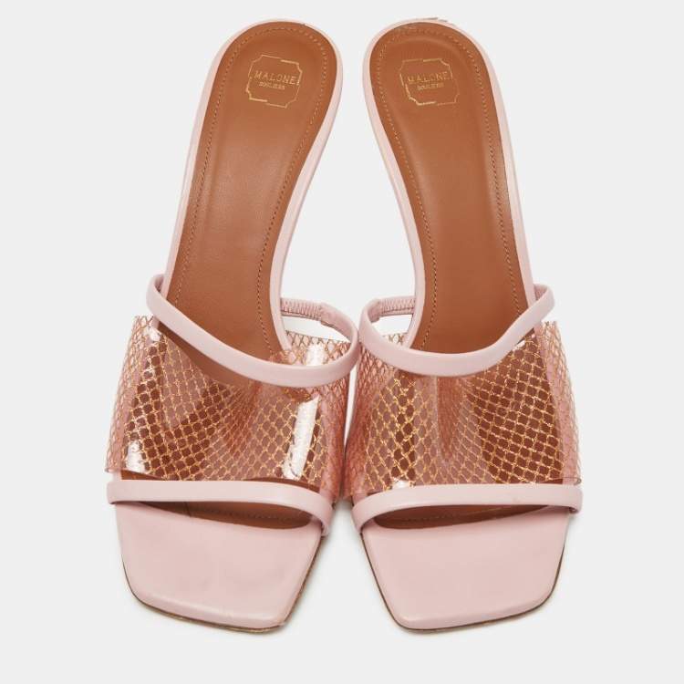 Pre Owned Malone Souliers Light Pink Leather and PVC Laney Slide Sandals Size 39.5 