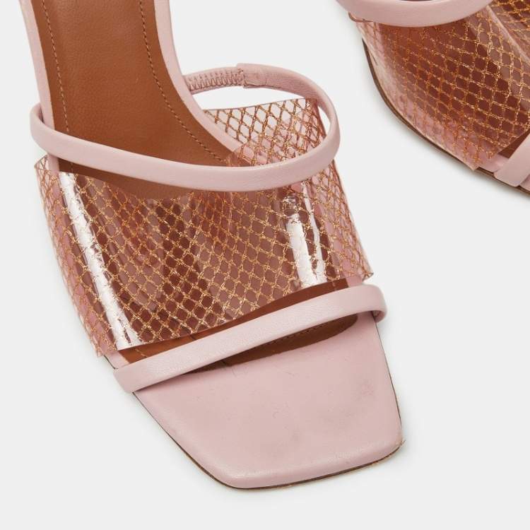 Pre Owned Malone Souliers Light Pink Leather and PVC Laney Slide Sandals Size 39.5 
