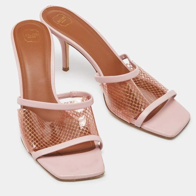 Pre Owned Malone Souliers Light Pink Leather and PVC Laney Slide Sandals Size 39.5 