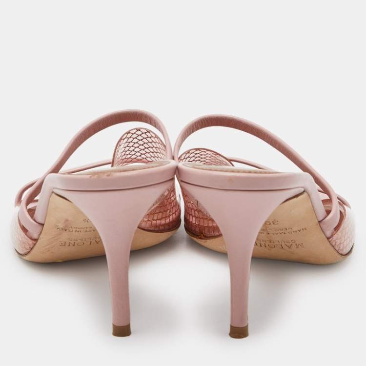 Pre Owned Malone Souliers Light Pink Leather and PVC Laney Slide Sandals Size 39.5 