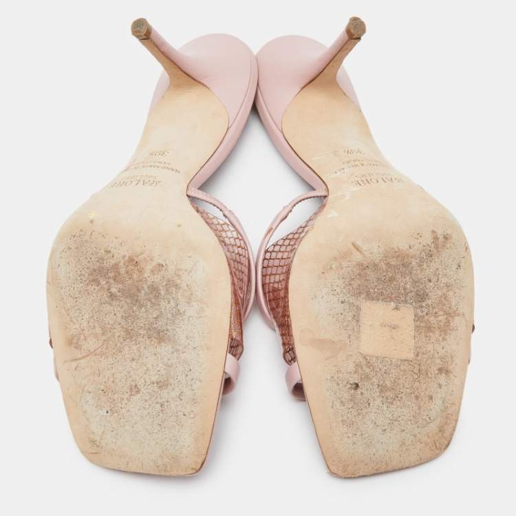 Pre Owned Malone Souliers Light Pink Leather and PVC Laney Slide Sandals Size 39.5 