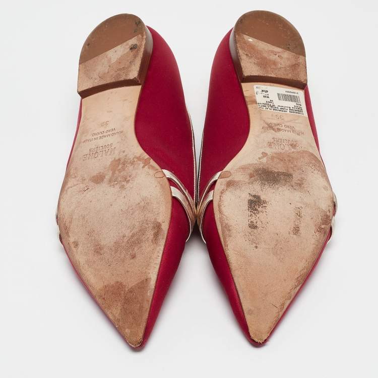 Pre Owned Malone Souliers Burgundy/Silver Satin and Leather Loafers Size 39