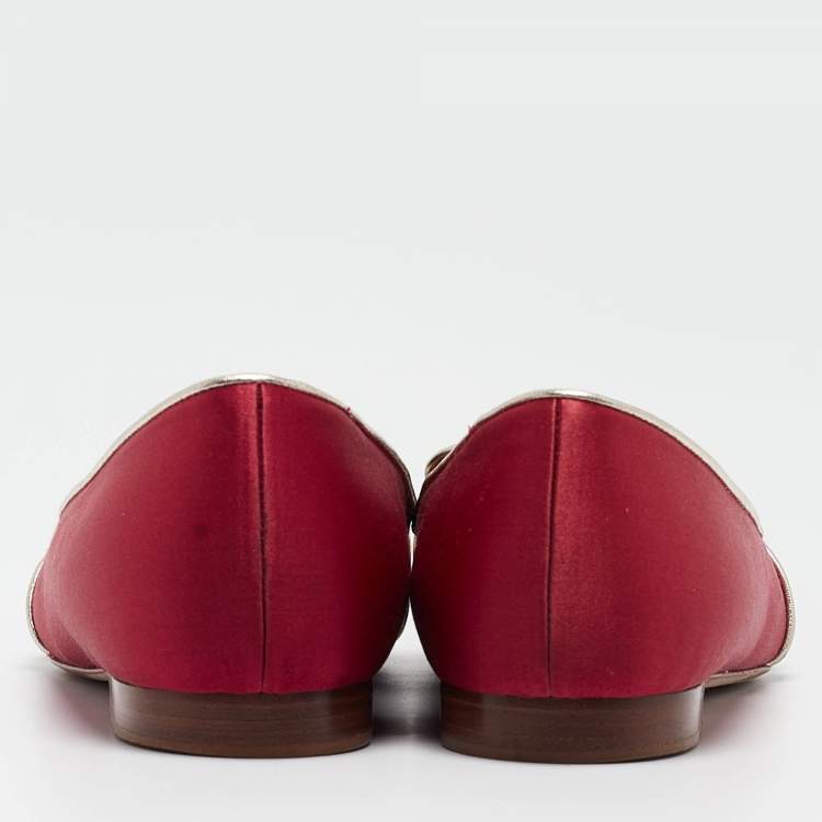 Pre Owned Malone Souliers Burgundy/Silver Satin and Leather Loafers Size 39