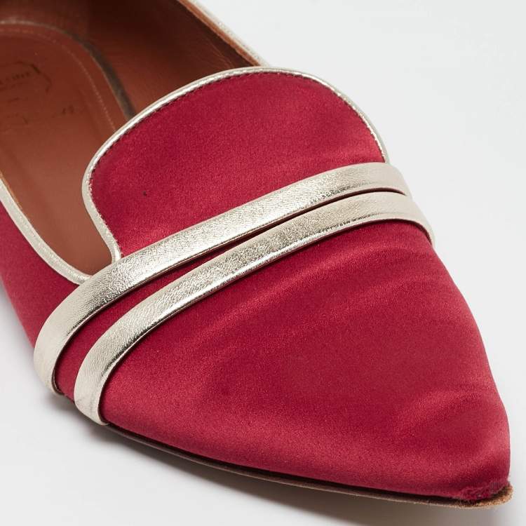 Pre Owned Malone Souliers Burgundy/Silver Satin and Leather Loafers Size 39