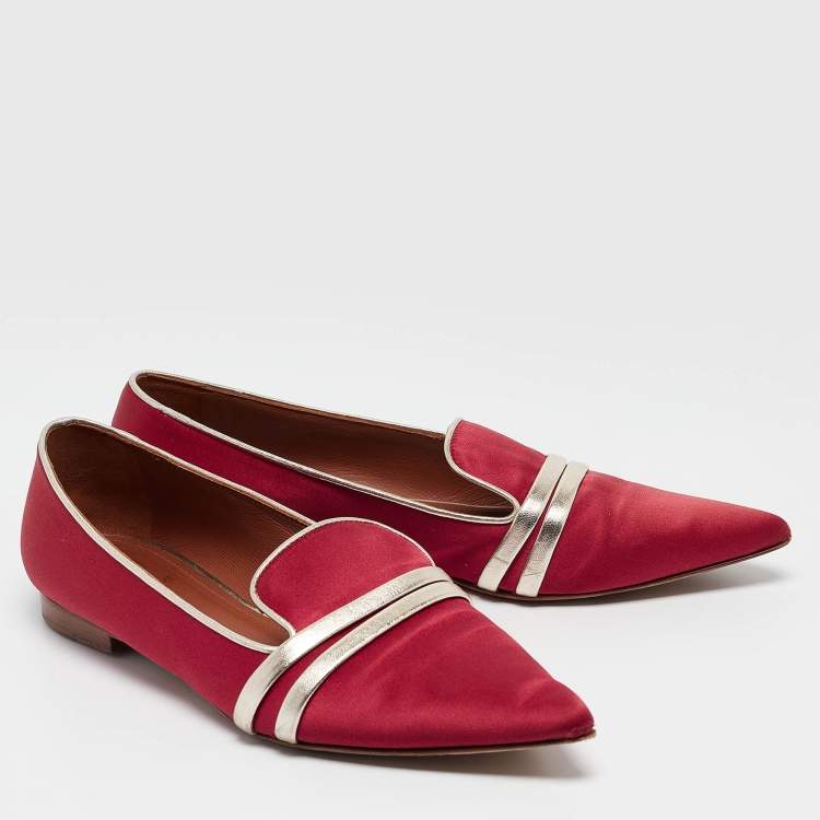 Pre Owned Malone Souliers Burgundy/Silver Satin and Leather Loafers Size 39