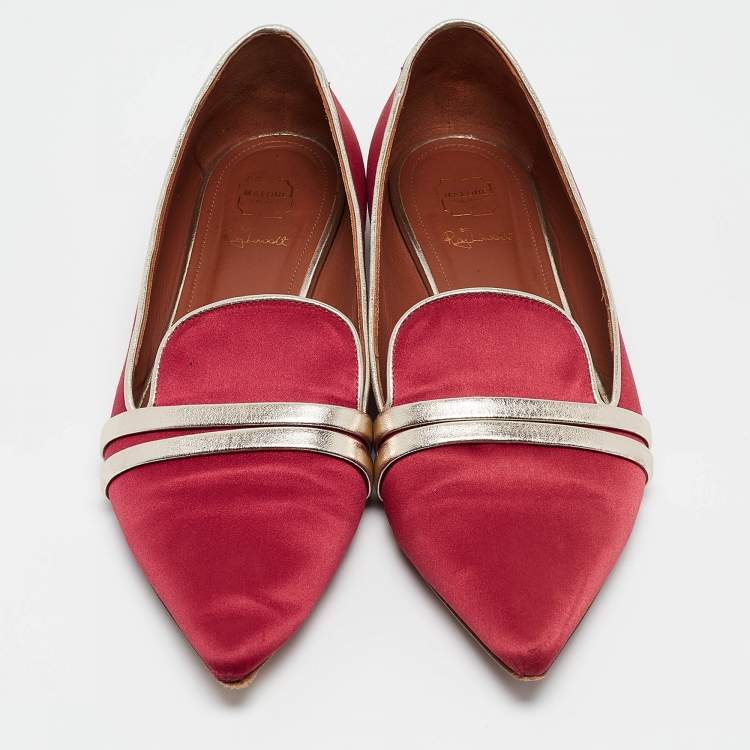 Pre Owned Malone Souliers Burgundy/Silver Satin and Leather Loafers Size 39