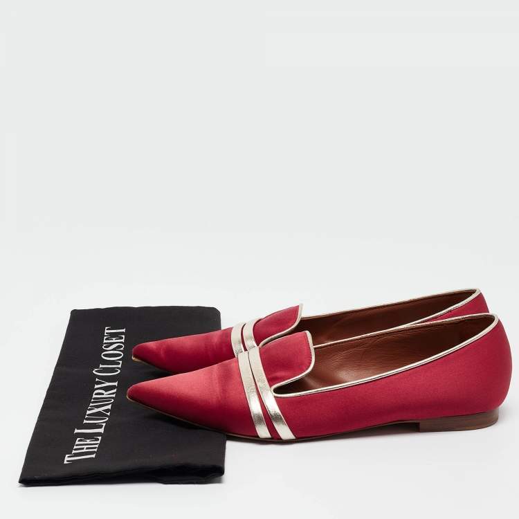 Pre Owned Malone Souliers Burgundy/Silver Satin and Leather Loafers Size 39