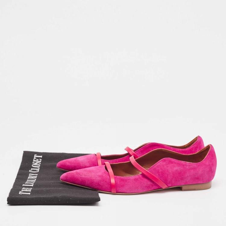 Pre Owned Malone Souliers Fuchsia/Red Suede Maureen Ballet Flats Size 39