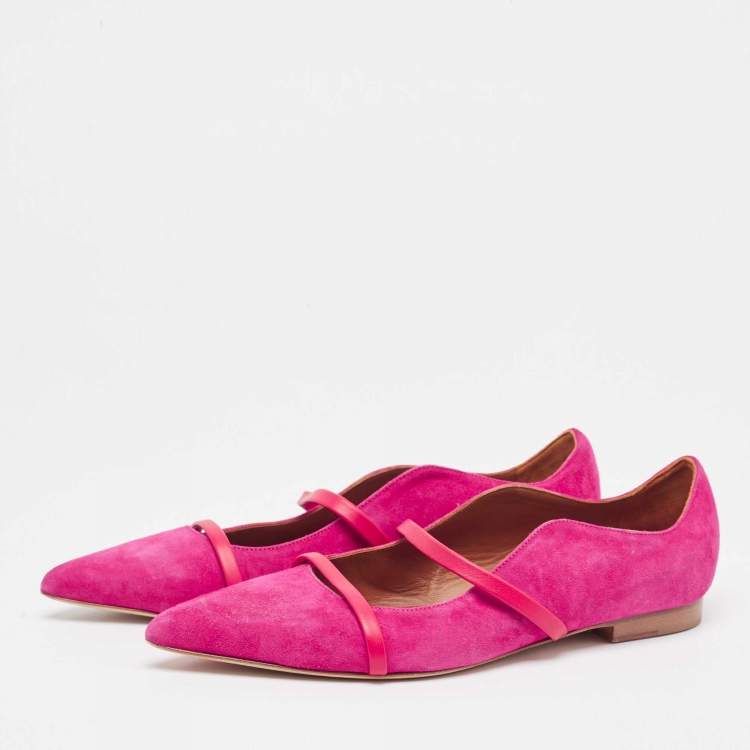 Pre Owned Malone Souliers Fuchsia/Red Suede Maureen Ballet Flats Size 39