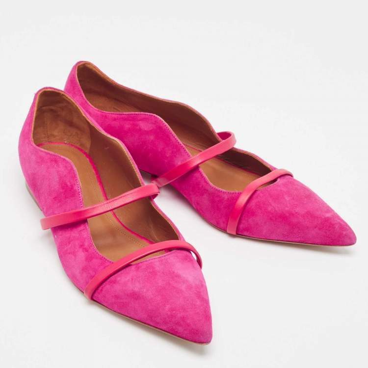Pre Owned Malone Souliers Fuchsia/Red Suede Maureen Ballet Flats Size 39