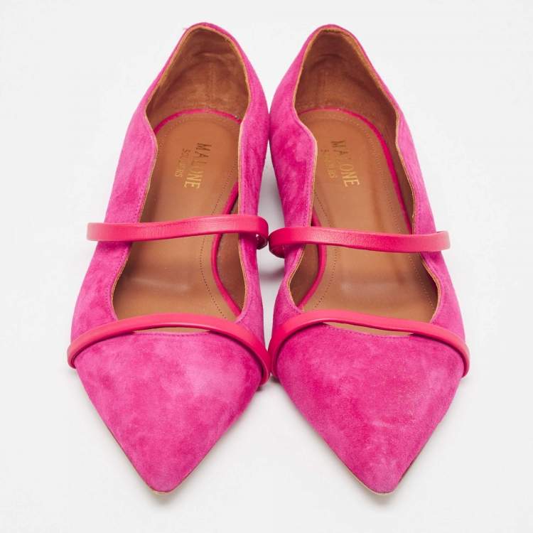 Pre Owned Malone Souliers Fuchsia/Red Suede Maureen Ballet Flats Size 39