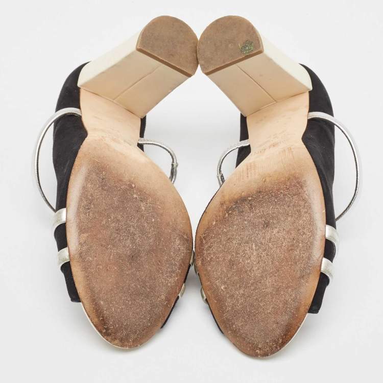 Pre Owned Malone Souliers Black/Silver Suede and Leather Maureen Sandals Size 38