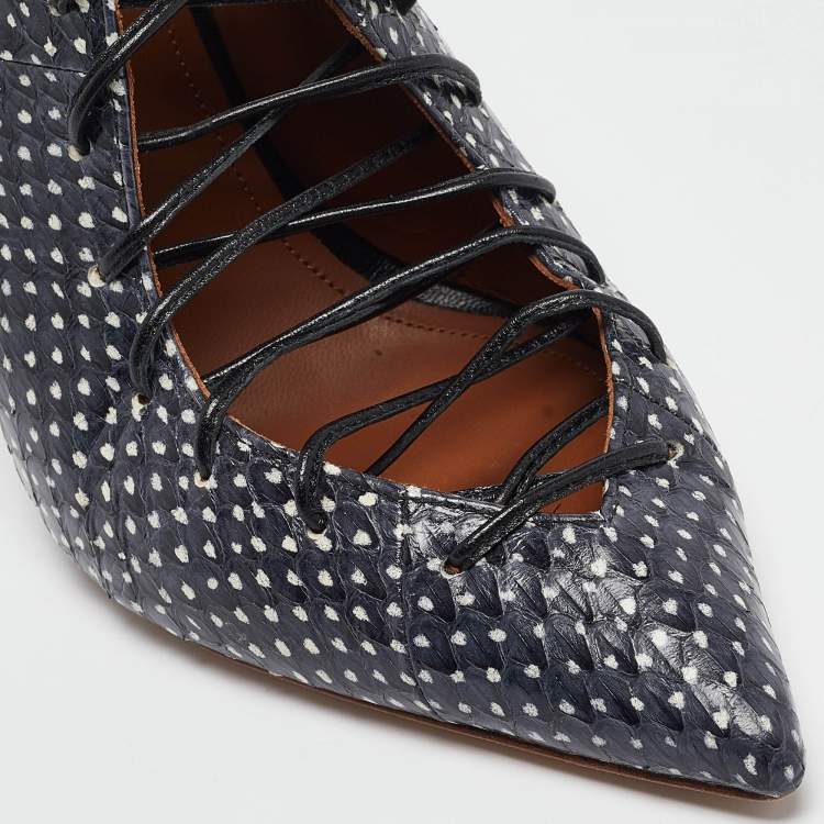 Pre Owned Malone Souliers Navy Blue/Grey Python Montana Lace Up Booties Size 41