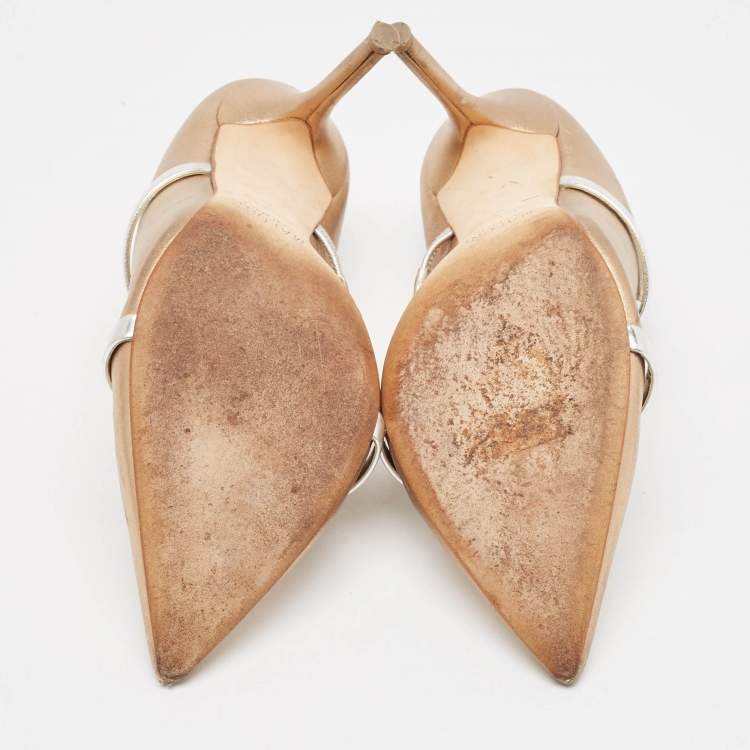 Pre Owned Malone Souliers Metallic Leather Maureen Pointed Toe Mules Size 38