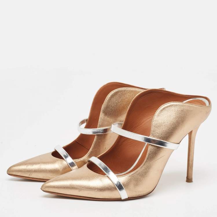 Pre Owned Malone Souliers Metallic Leather Maureen Pointed Toe Mules Size 38