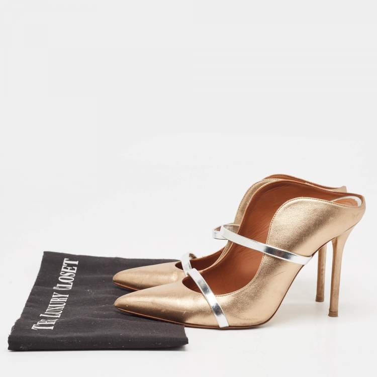 Pre Owned Malone Souliers Metallic Leather Maureen Pointed Toe Mules Size 38