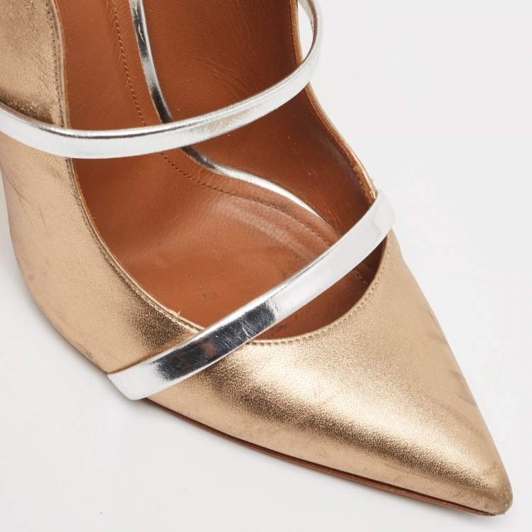 Pre Owned Malone Souliers Metallic Leather Maureen Pointed Toe Mules Size 38