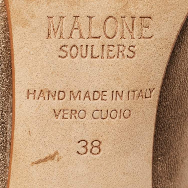 Pre Owned Malone Souliers Metallic Leather Maureen Pointed Toe Mules Size 38