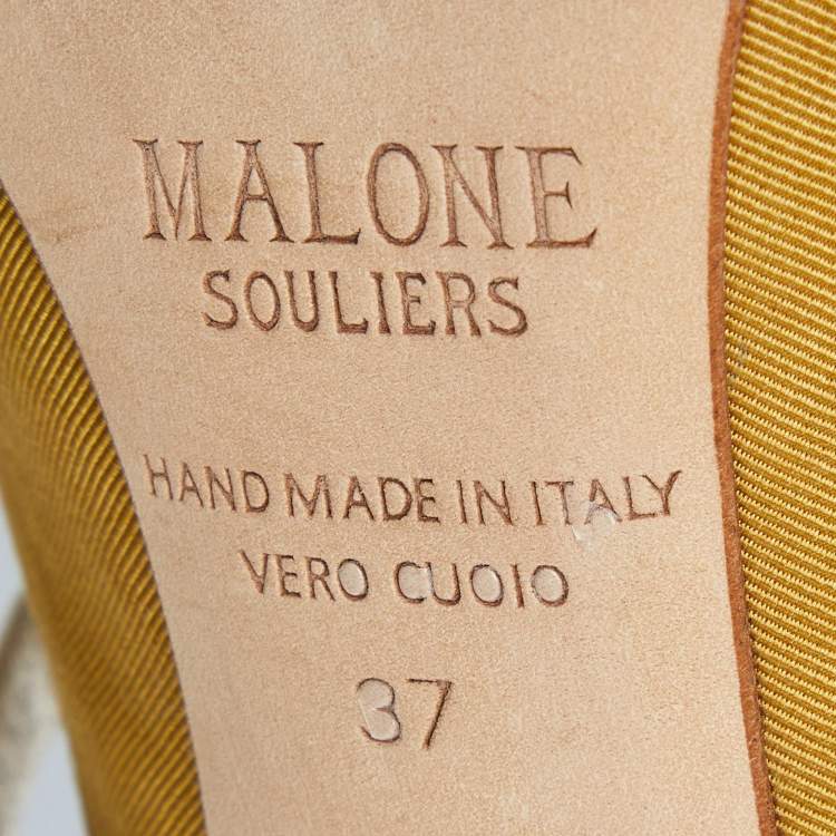 Pre Owned Malone Souliers Mustard Yellow/Gold Fabric and Leather Maureen Mules Size 37