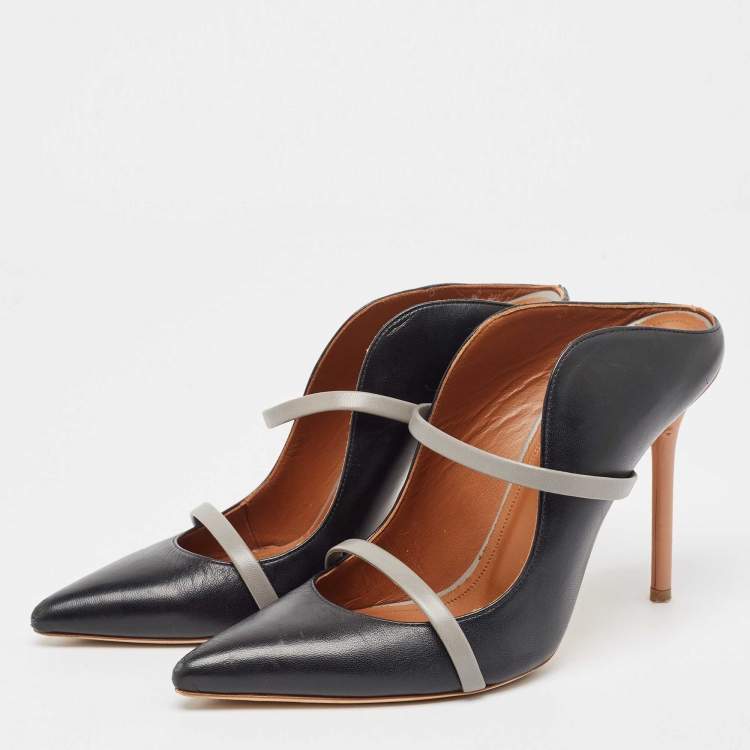مملوكة مسبقًا Malone Souliers Black/Grey Leather Maureen Pointed Toe Mules Size 38