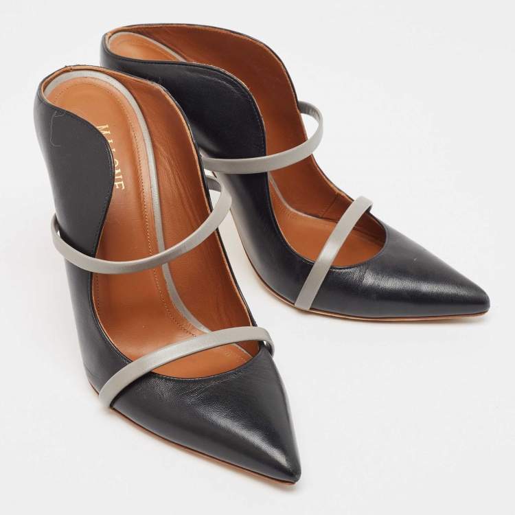 مملوكة مسبقًا Malone Souliers Black/Grey Leather Maureen Pointed Toe Mules Size 38