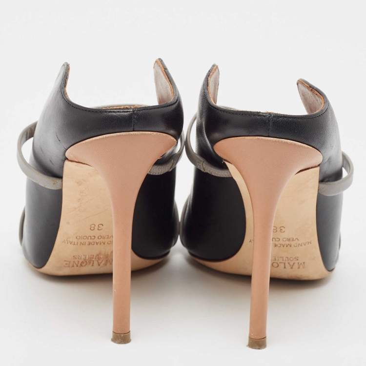 مملوكة مسبقًا Malone Souliers Black/Grey Leather Maureen Pointed Toe Mules Size 38