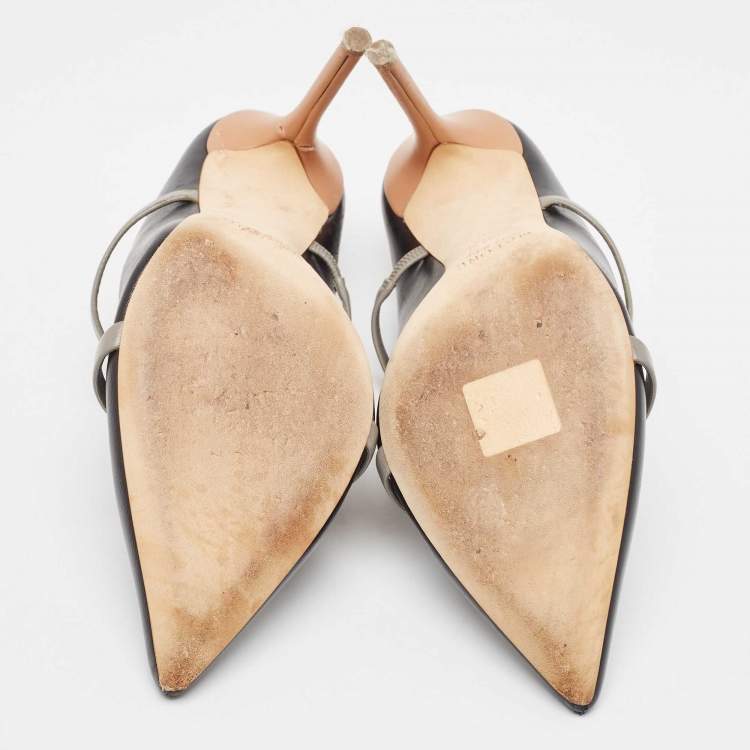 مملوكة مسبقًا Malone Souliers Black/Grey Leather Maureen Pointed Toe Mules Size 38