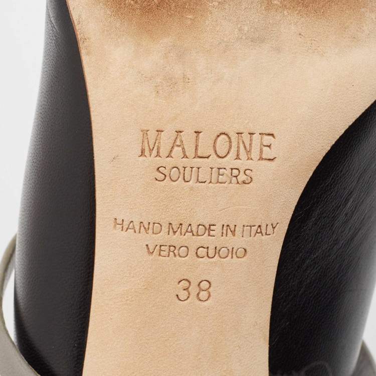 مملوكة مسبقًا Malone Souliers Black/Grey Leather Maureen Pointed Toe Mules Size 38