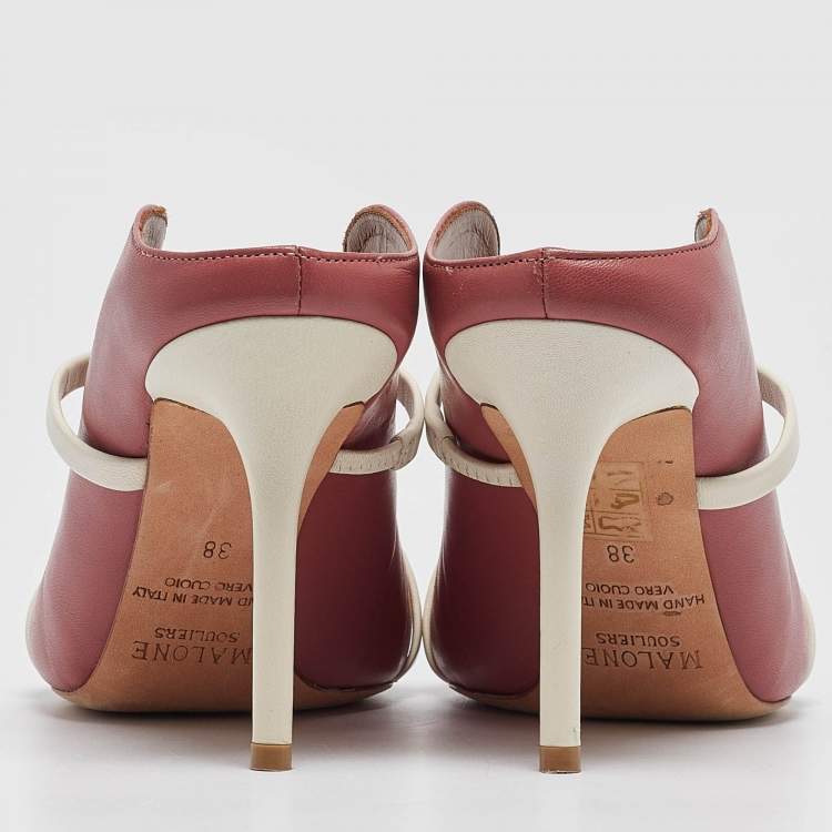 مملوكة مسبقًا Malone Souliers Pink/White Leather Maureen Mules Size 38