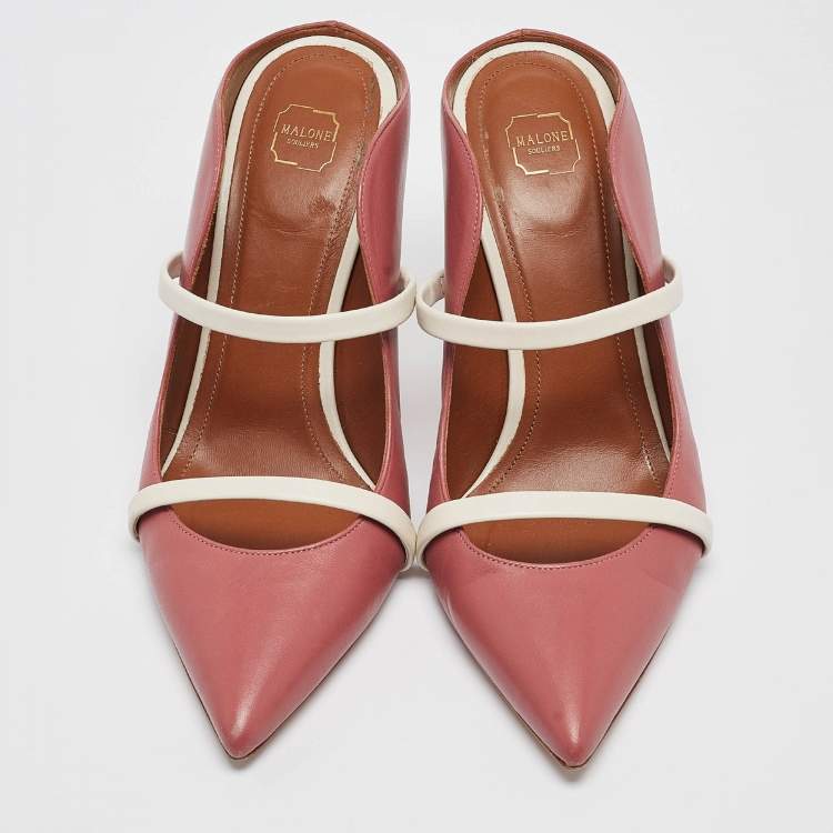 مملوكة مسبقًا Malone Souliers Pink/White Leather Maureen Mules Size 38