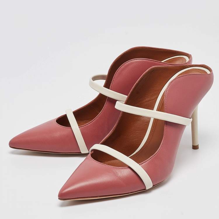 مملوكة مسبقًا Malone Souliers Pink/White Leather Maureen Mules Size 38