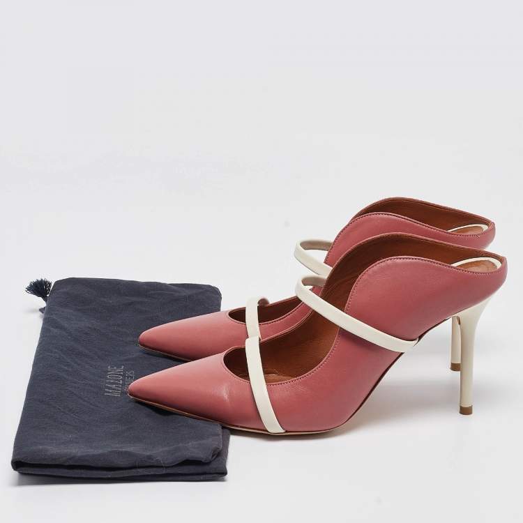 مملوكة مسبقًا Malone Souliers Pink/White Leather Maureen Mules Size 38