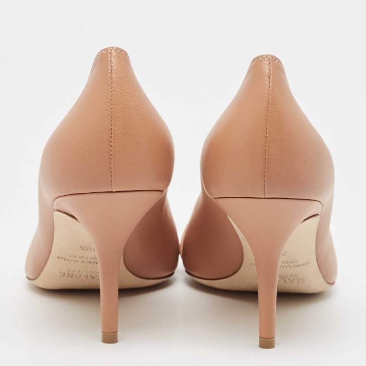 Pre Owned Malone Souliers Beige Embossed Crocodile and Leather Pointed Toe Pumps Size 39.5