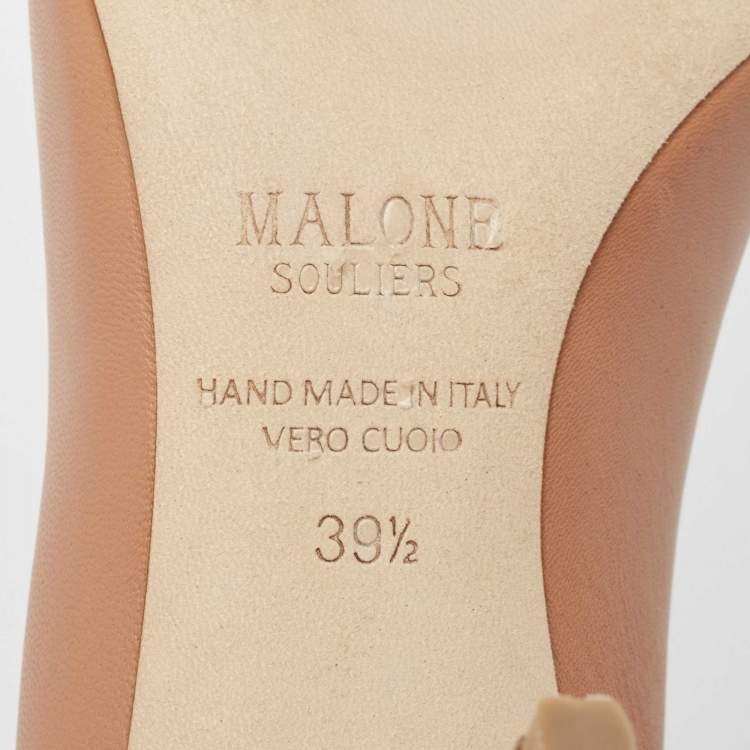 Pre Owned Malone Souliers Beige Embossed Crocodile and Leather Pointed Toe Pumps Size 39.5