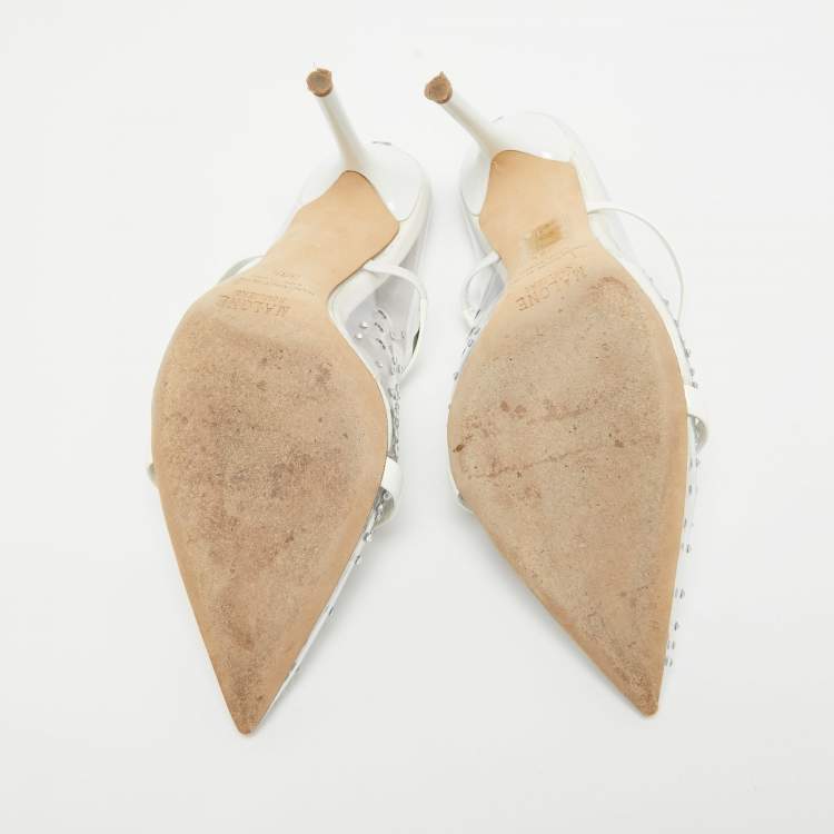 Pre Owned Malone Souliers Transparent PVC Crystal Embellished Maureen Mules Size 38.5